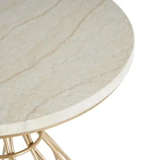21.5" Gold Metal Flower Inspired Accent Table with Cream Marble Tabletop {6}