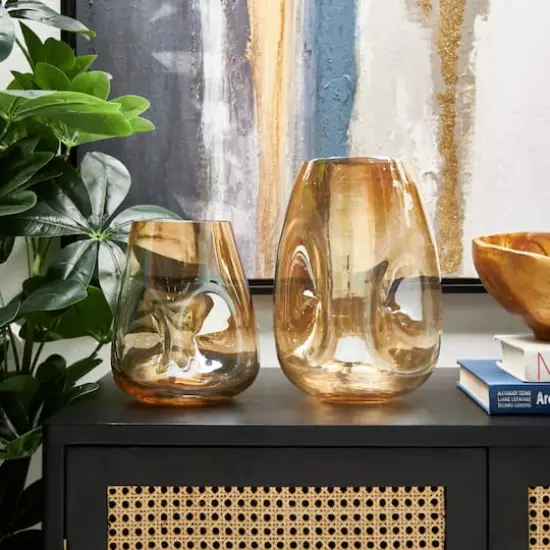 Iridescent Gold Concaved Glass Vase Set {3}