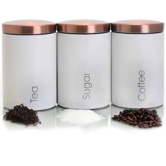 MegaChef Essential Kitchen Storage Matte White 3-Piece Sugar, Coffee & Tea Canister Set {6}