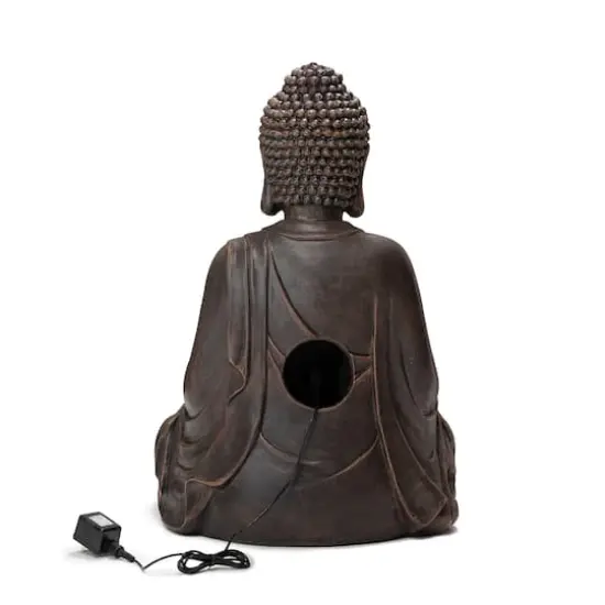 Glitzhome&reg; 28.25" Zen-Style Meditating Buddha Statue Outdoor Fountain with LED Light {7}