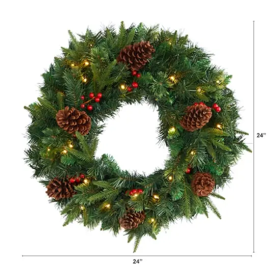 24" Clear LED Mixed Pine & Berries Christmas Wreath {3}