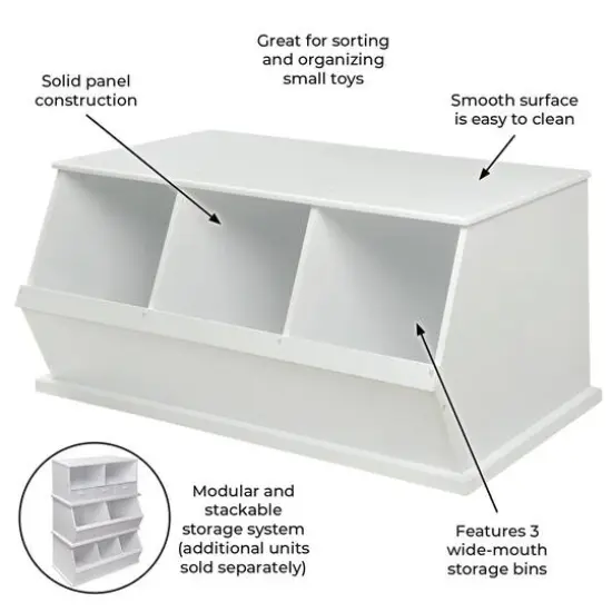 Badger Basket 3 Bin Stackable Storage Cubby White {9}