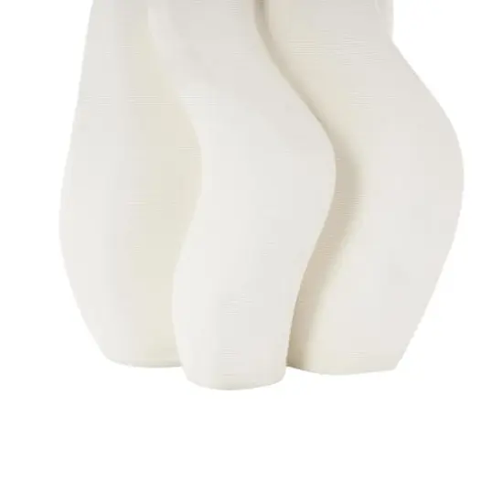 White Ceramic Abstract Ribbed Dimensional Wavy Vase with Floral Shaped Rim {5}