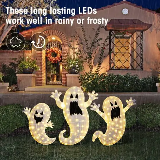 Glitzhome&reg; Set of 3 Lighted Halloween 2.5D Ghosts Family Outdoor Decor {6}