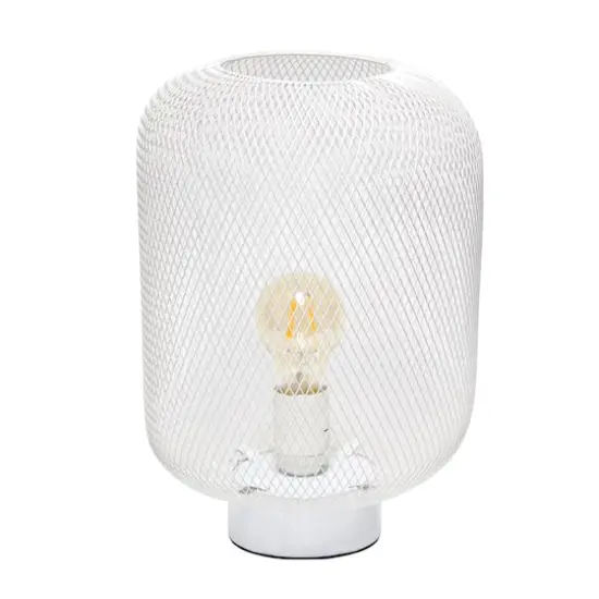 Simple Designs 12" Metal Mesh Industrial Table Lamp White {1}