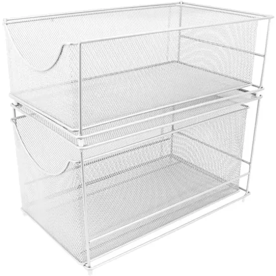 Sorbus 2-Tier Sliding Mesh Basket Drawer White {1}