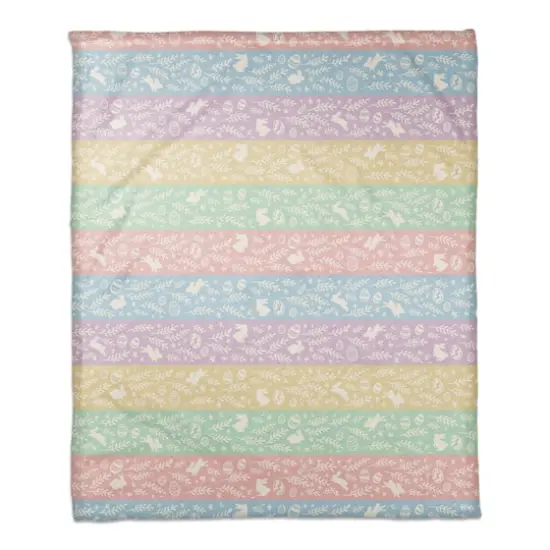 Botanical Bunny Stripes 50" x 60" Coral Fleece Blanket {1}