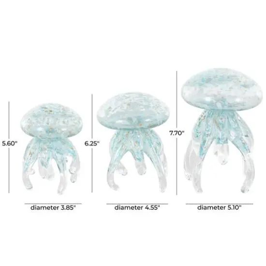 Blue Jellyfish Textured Glass Sculpture Set {5}
