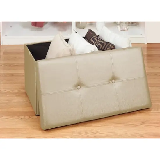 Simplify Metallic Gold Faux Leather Double Folding Storage Ottoman {3}