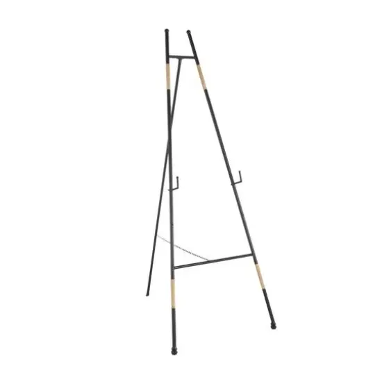 53.5" Black Metal Slim Foldable 2-Tier Easel with Wrapped Rattan Accents {8}