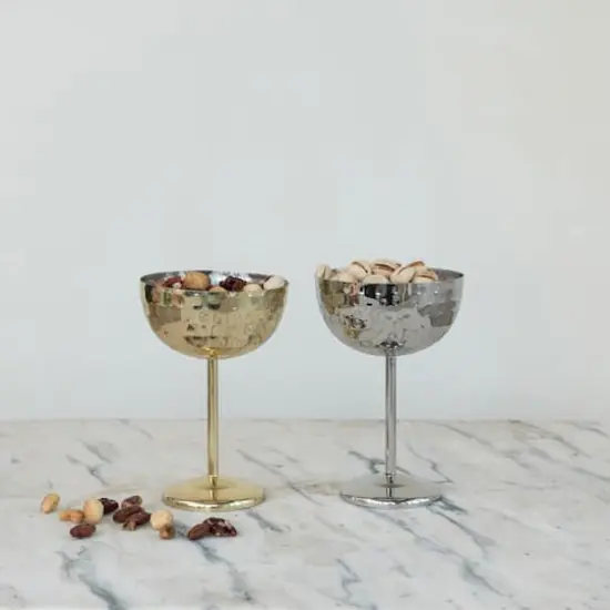 Hello Honey 2-Piece Hammered Stainless Steel Coupe Glass, Gold and Silver {3}