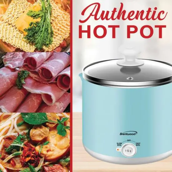 Brentwood Blue 1.6qt. 600 Watt Stainless Steel Electric Hot Pot Cooker & Food Steamer {8}