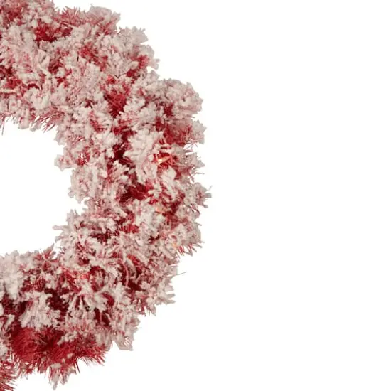 24" Pre-Lit Flocked Red Artificial Christmas Wreath {5}