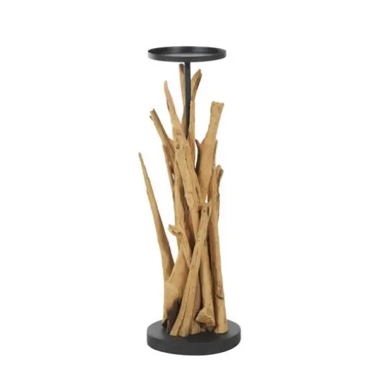 31" Brown Teak Wood Handmade Tall Tree Branch Floor Candle Holder with Black Metal Accents {7}