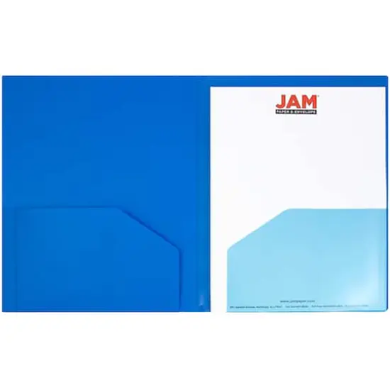 JAM Paper Heavy Duty Plastic 4-Pocket Folder, 2ct. Blue {4}