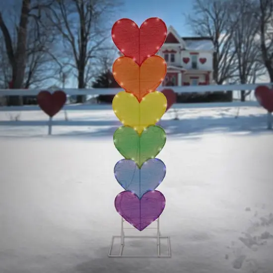 63" Valentine's Day Collection Rainbow LED Pre-Lit Valentine's Stacked Hearts Plug In Decoration {3}