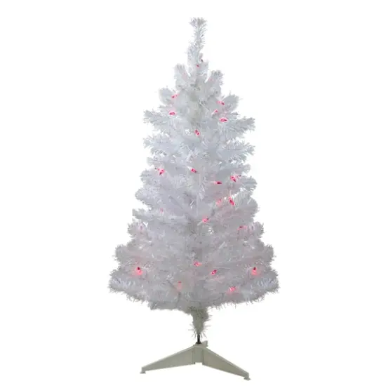 3ft. Pre-Lit White Iridescent Pine Artificial Christmas Tree, Pink Lights {1}
