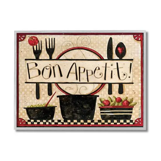 Stupell Industries Bon Appetit Vintage Kitchen Cooking Charm Gray Framed Wall Art {1}