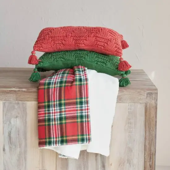 Hello Honey&reg; 60" Red Plaid Brushed Cotton Flannel Throw with Sherpa Back {3}