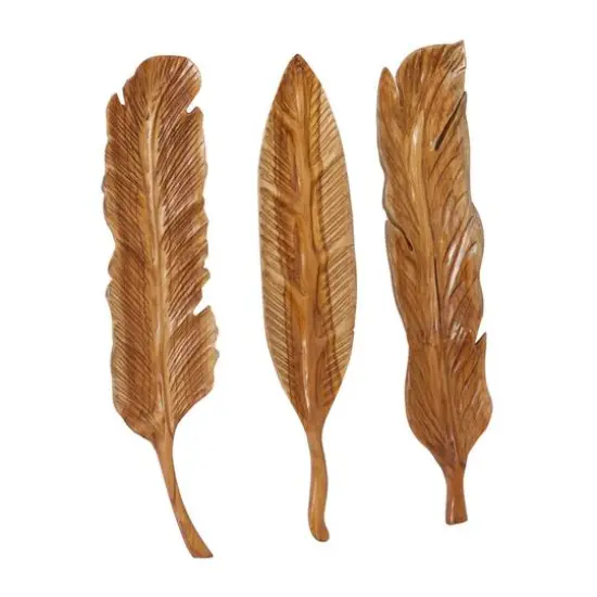 Set of 3 Brown Teak Wood Rustic Wall Decor 7", 27" {3}
