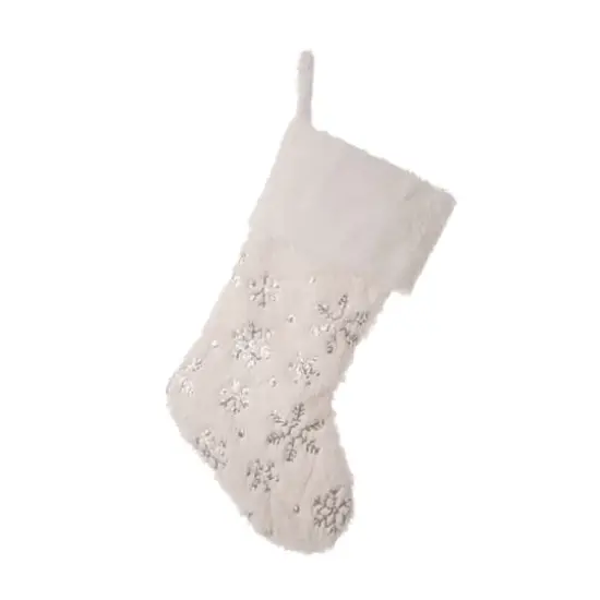 Glitzhome&reg; White Plush Snowflake Stockings & Tree Skirt Set {4}