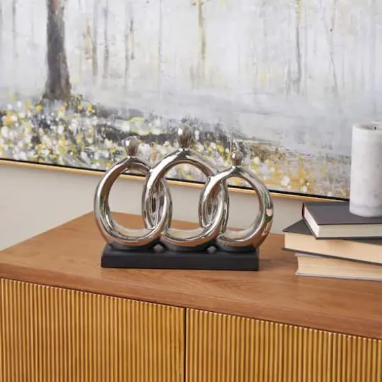 12" Silver Abstract Family Figures Decorative Sculpture with Black Rectangular Base {3}