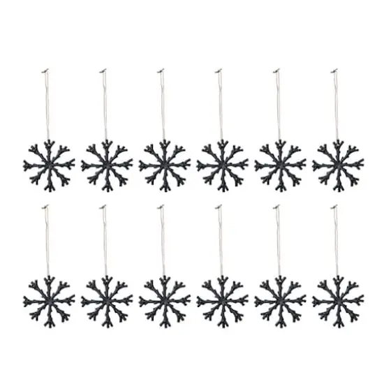 12 Pack 8" Black Cast Aluminum Snowflake Holiday Ornaments {1}