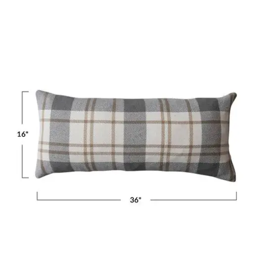Hello Honey&reg; 36" x 16" Brown, Gray & Natural Plaid Brushed Flannel Lumbar Pillow {4}