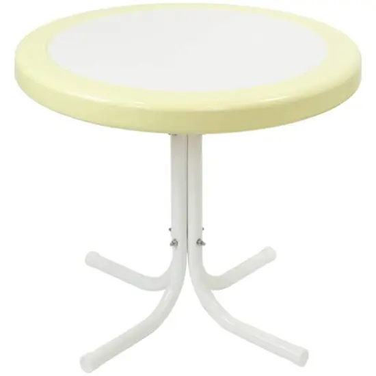 22" Outdoor Retro Tulip Side Table Yellow/White {1}