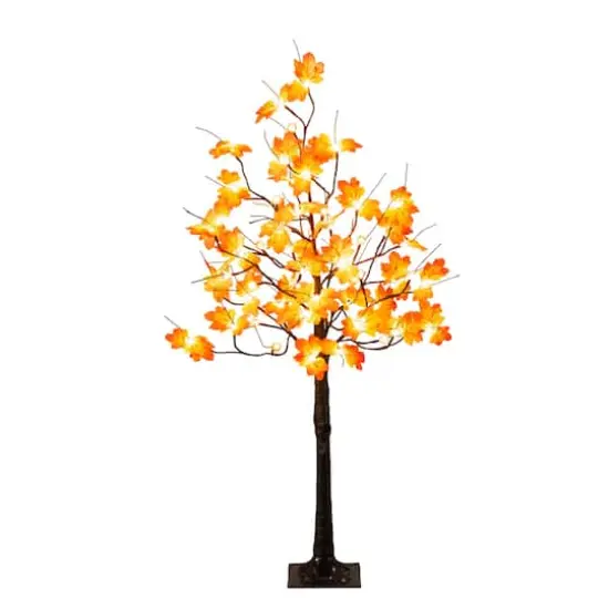 4ft. Pre-Lit Minimalist Autumn Maple Artificial Fall Tree with 56 LED Warm White & Orange Pumpkin Shaped Lights {1}