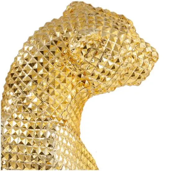 20.75" Golden Sitting Leopard Floor Sculpture with Diamond Faceted Texture {7}