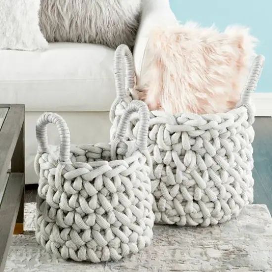 CosmoLiving by Cosmopolitan Gray Polyester Coastal Storage Basket Set {10}