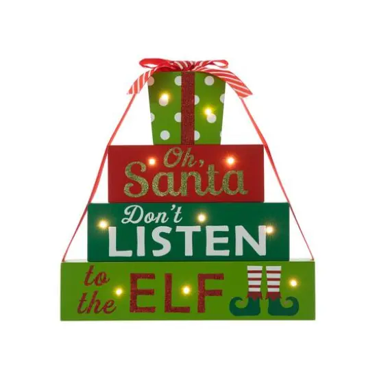 Glitzhome® 12" Lighted Wooden Christmas Gift Block Table Décor {7}