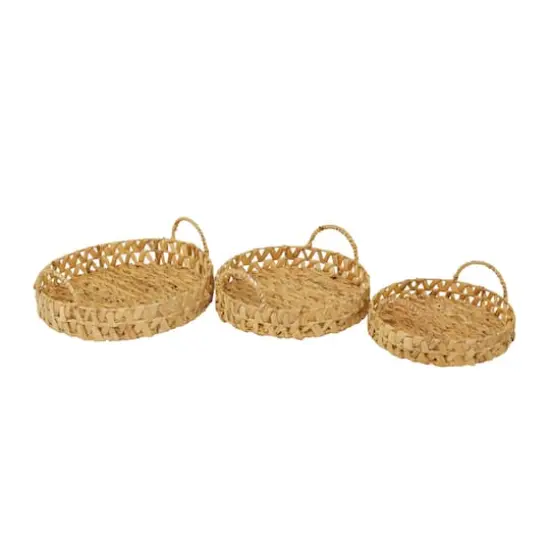 Brown Seagrass Coastal Tray, Set of 3" 19", 16", 14" {5}