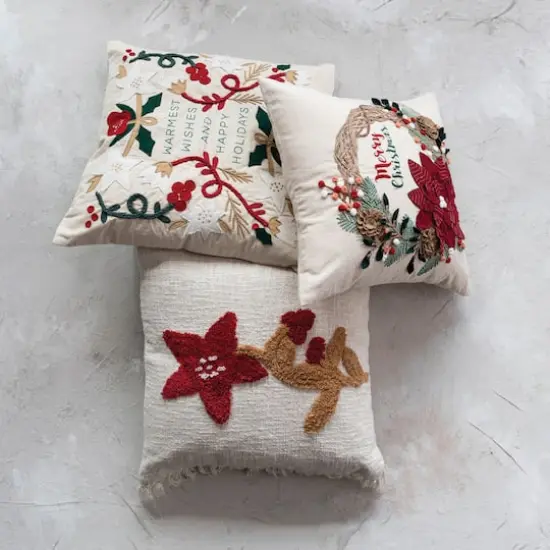 Hello Honey&reg; 18" Merry Christmas Embroidered Applique Wreath Cotton Pillow {4}