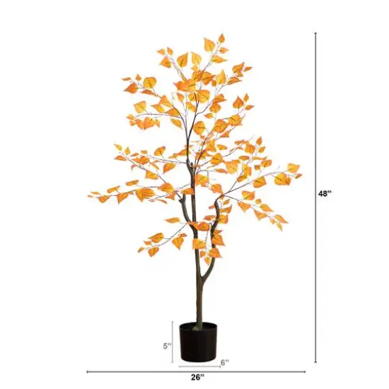 4ft. Orange Autumn Birch Leaf Artificial Potted Tree {7}