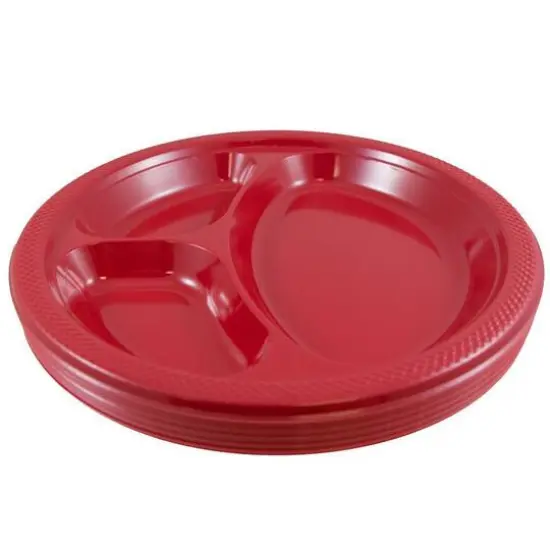 JAM Paper 10.25" Divided Plastic Party Plates, 20ct. Red {3}