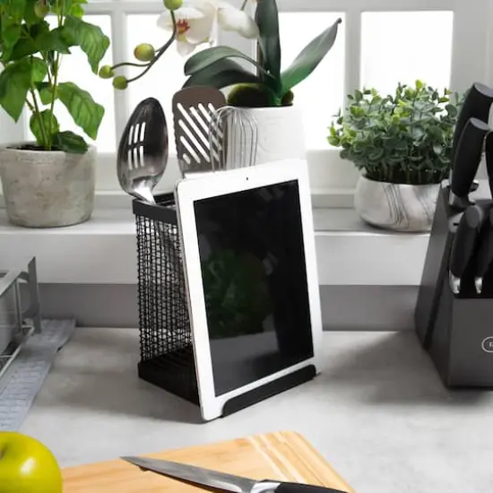 Kitchen Details Industrial Collection Matte Black Tablet and Utensil Holder {5}