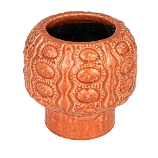 Hello Honey&reg; 9" Coral Crackle Glaze Embossed Terra Cotta Footed Vase Planter {1}
