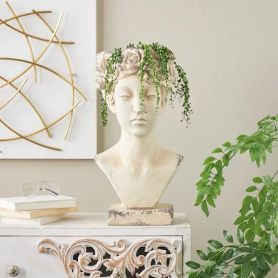 22" Cream Distressed Woman Antique Greek Bust Planter {3}