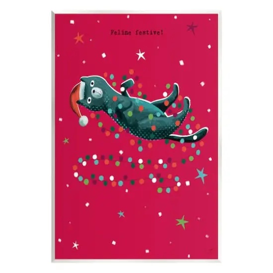 Stupell Industries Feline Festive Christmas Cat Wall Plaque Art {1}