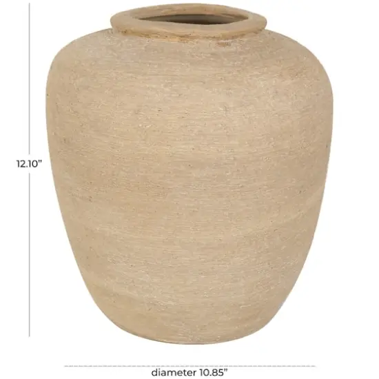 12" Beige Ceramic Wide Textured Vase {9}