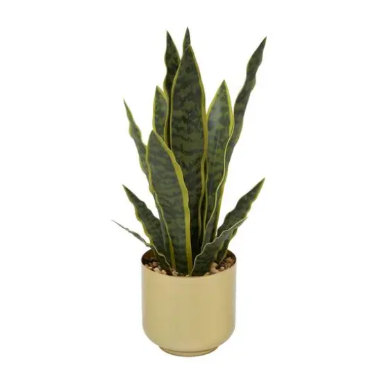 20" Green Snake Faux Foliage Artificial Plant with Gold Porcelain Pot {3}