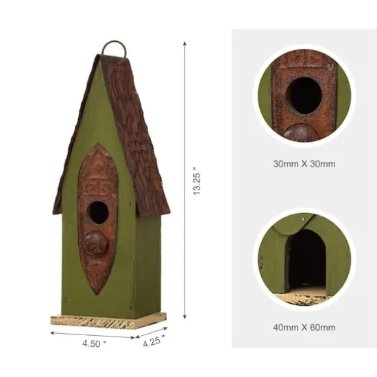 Glitzhome&reg; 13" Hanging Distressed Wood Garden Birdhouse Green {4}