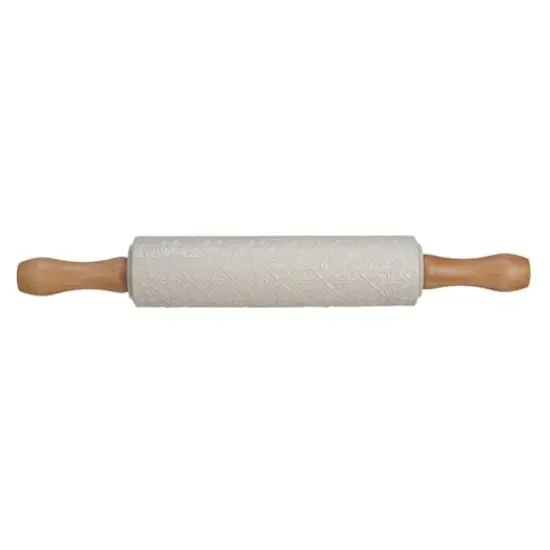 Hello Honey&reg; Embossed Cream Stoneware Rolling Pin with Wood Handles {1}