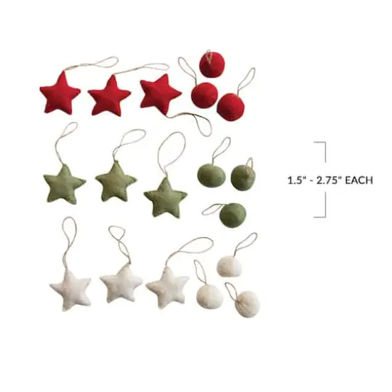 Hello Honey&reg; Handmade Wool Felt Ball & Star Ornament Set in Kraft Box Red/Green/Cream {4}
