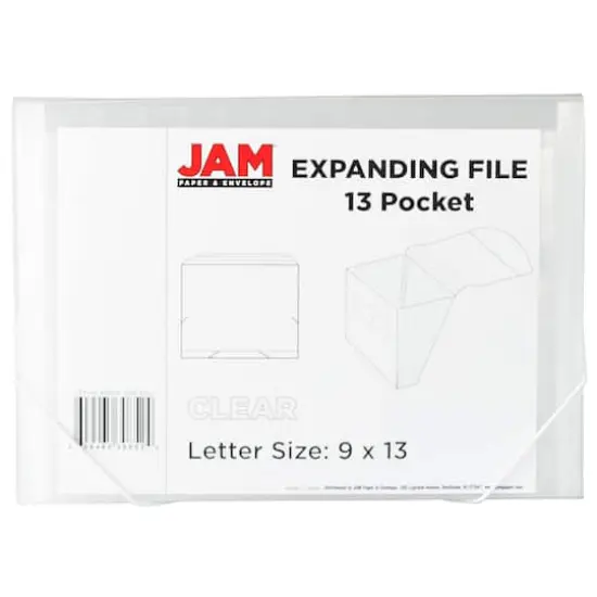 JAM Paper 9" x 13" Plastic Accordion Folder Clear {4}