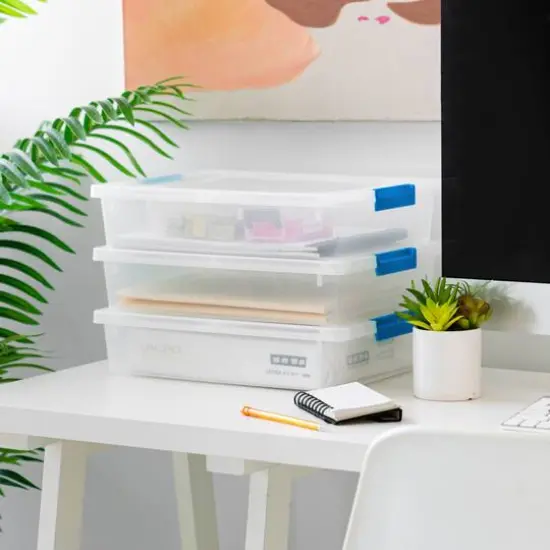 Iris&reg; 5.5qt. Clear Clip Boxes with Lids & Blue Latches, 4ct. {8}