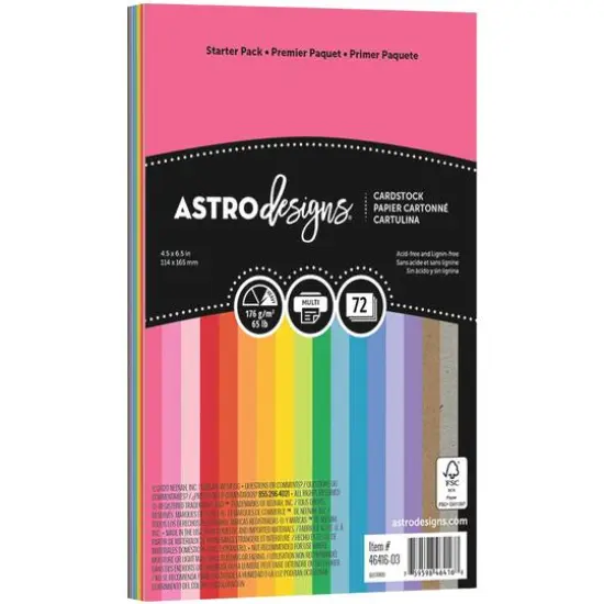 Neenah Astrodesigns Cardstock Pack 4.5"X6.5" 72/Pkg-18 Bold & Vivid Colors {3}