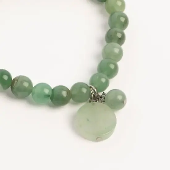 John Bead Aventurine Green Natural Stone Bracelet with Round Charm {3}